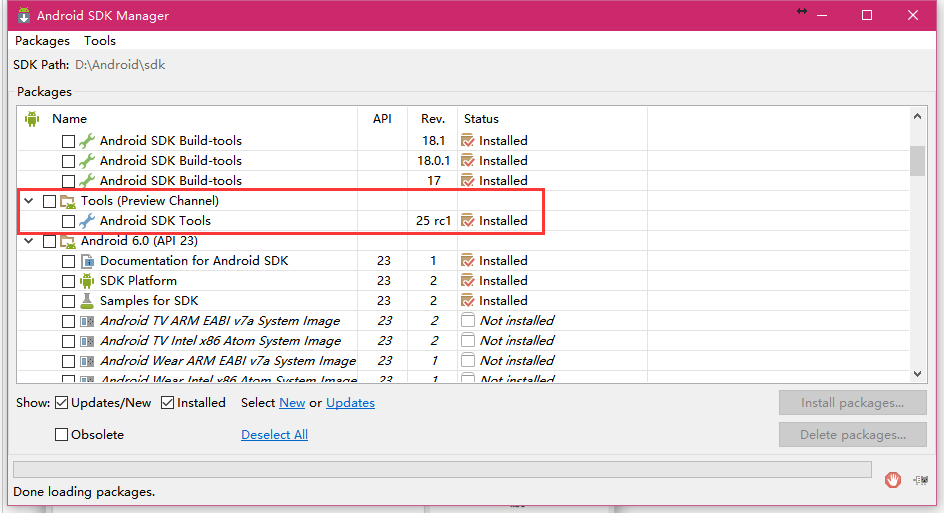 安装Preview Channel下的SDK Tools